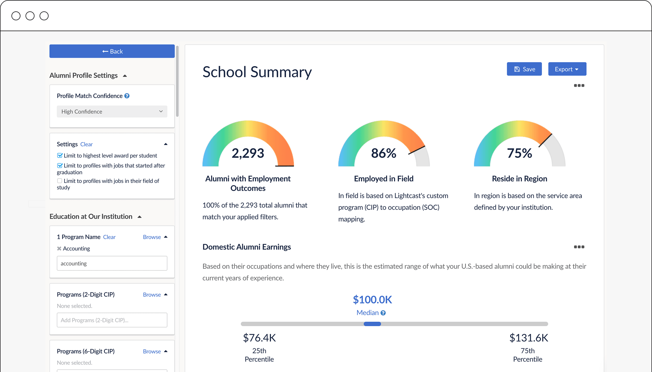 School Summary Report Screenshot